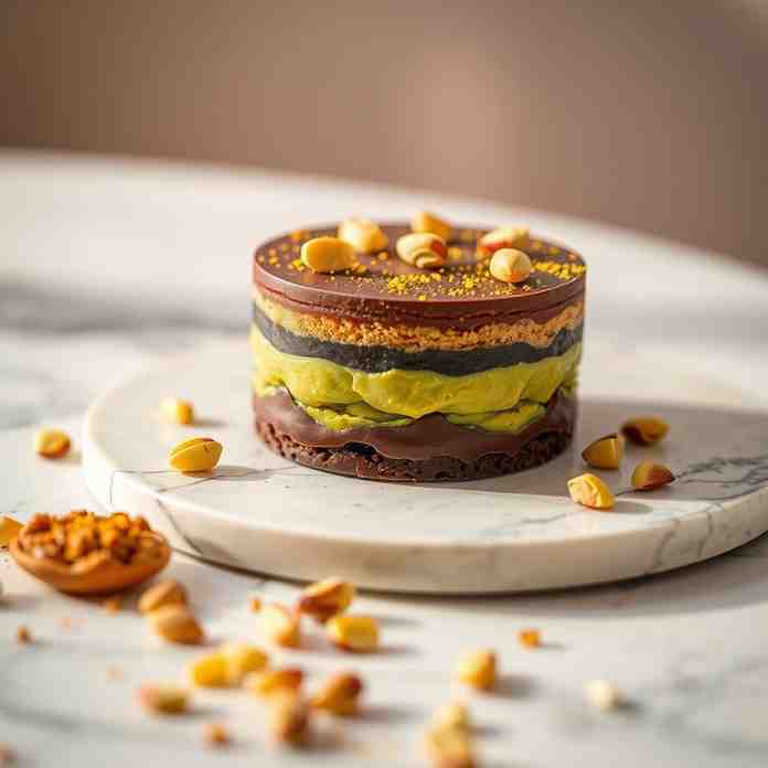 Layered Pistachio & Dark Chocolate Dessert - Easy Recipe